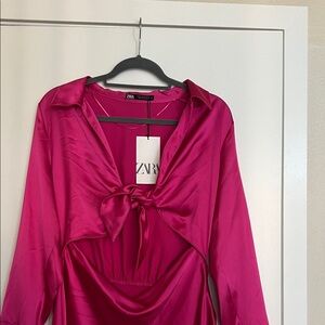 Zara pink satin bow cut out dress